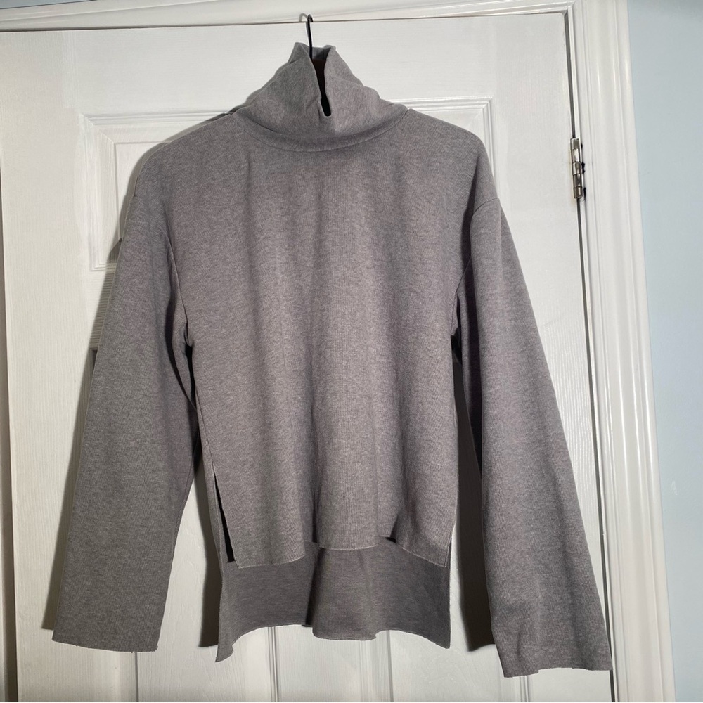 ZARA grey turtleneck mock neck sweater • loose oversized fit • side split hem